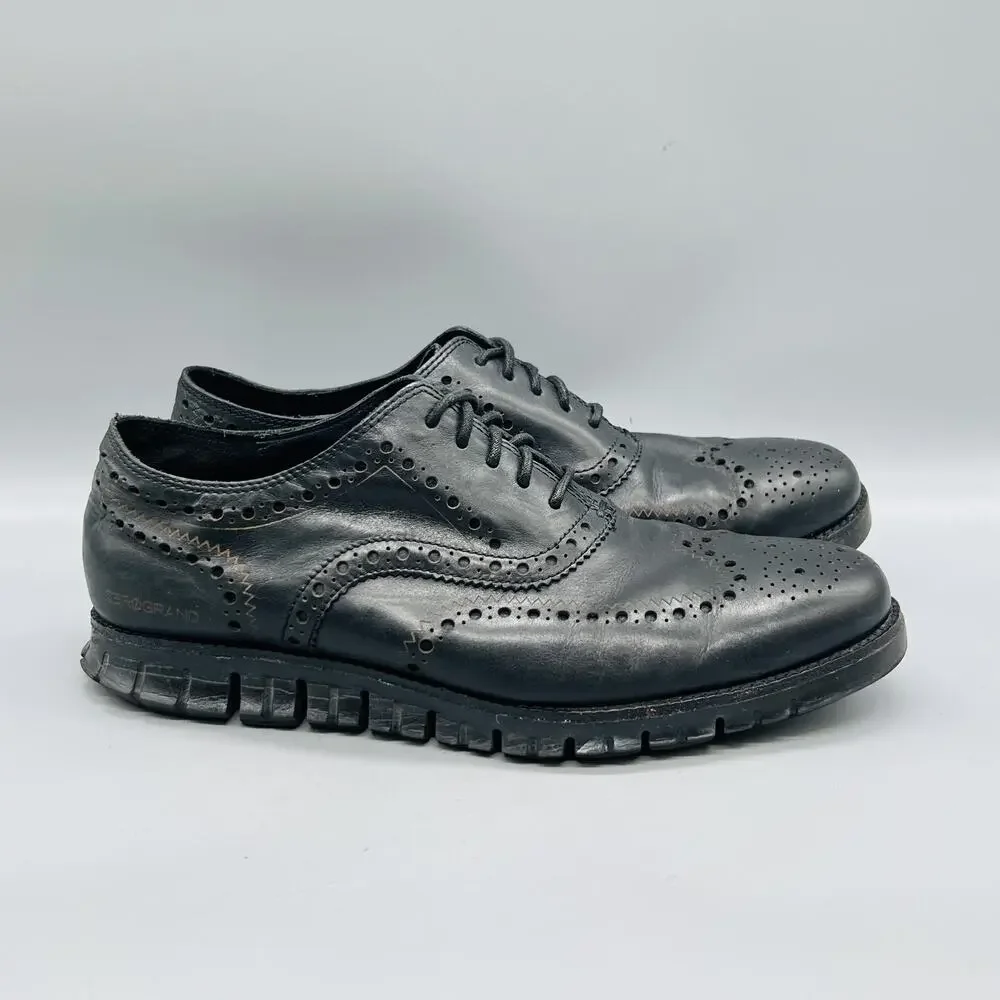 Cole Haan Shoes Mens 10.5 Black Leather Zerogrand Wingtip Oxford Dress Brogue